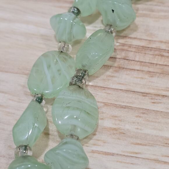 Mint Green Polished Glass Swirl Stone Effect 32" Continuous Bead Necklace - Picture 11 of 13
